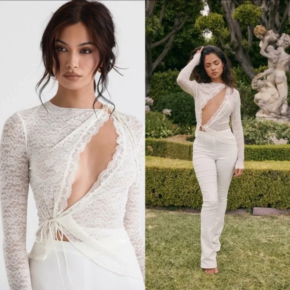 House of CB Leala Ivory Floral Lace Trim Top